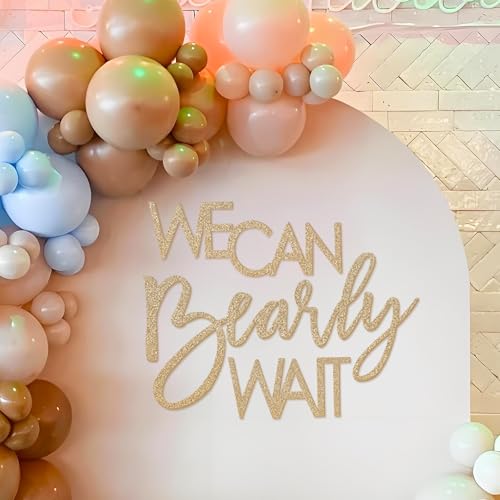 Image of We Can Bearly Wait Sign for Backdrop - Teddy Bear Themed Baby Party Banner Boy Girl Baby Shower Gender Reveal 1st Birthday Felt Letter Wall Decor Photography Background - Glitter Gold