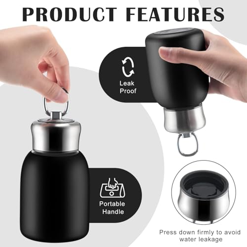 Image of Mini Stainless Steel Vacuum Insulated Water Bottle, 300ml, Black, Leakproof, Hot and Cold, with Keyring Cap (Black)