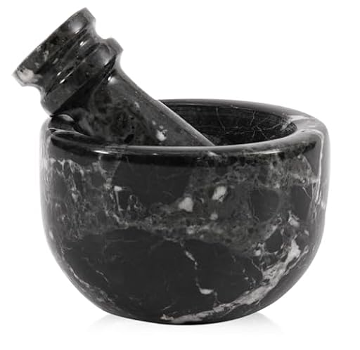 Mortero de Mármol Negro de 3 Pulgadas con Mano - Trituradora de Ajo y Molinillo de Hierbas y Especias para Cocina | Ya disponible en tu tienda friki favorita! En mundofriki.es!