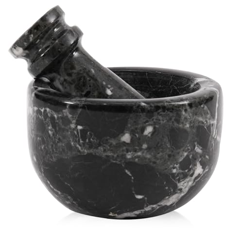 Juego de mortero y mortero de mármol de 3 pulgadas, negro hecho a mano, trituradora de ajo y molinillo de hierbas, mortero de piedra, molinillo de especias pequeño, mortero y mortero para cocina