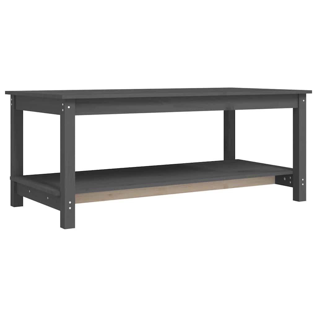 Générique Stolik kawowy z litego drewna sosna szary 110x55x45 cm | Dwupoziomowa konstrukcja, otwarta półka, stabilna rama, uniwersalne zastosowanie w salonie