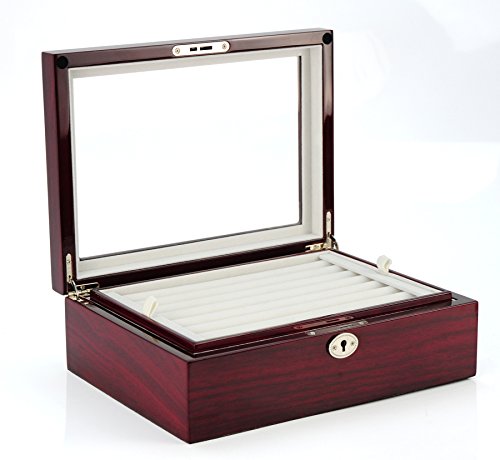 Deluxe Jewelry Cufflinks Collector's Storage Presentation Box Case Mahogany Double-Decker Gift3