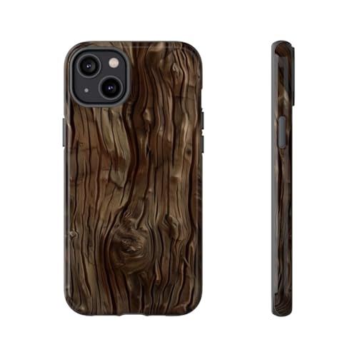 Coque rigide iPhone 14 Plus texture bois foncé finition brillante