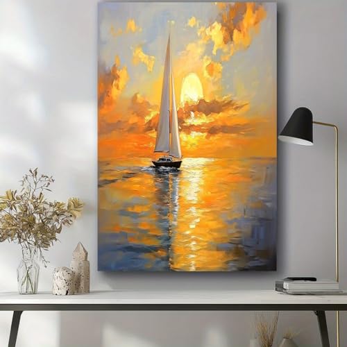 Tableau sur toile moderne grand format voilier océan pour déco murale chambre
