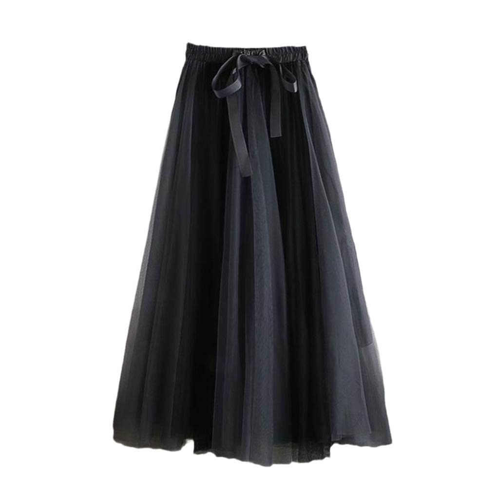 SePkus Faldas Informales para Mujer, Cintura elástica, Tul, línea A, Faldas mullidas Plisadas, Falda de Malla de Moda con Vendaje de Lazo (Color 1, Talla única)