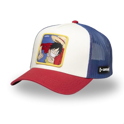 Gorra Hombre y Mujer de One Piece, Gorra Trucker Luffy, Ajustable con Snapback, Rojo/Crudo/Azul oscuro, Talla única