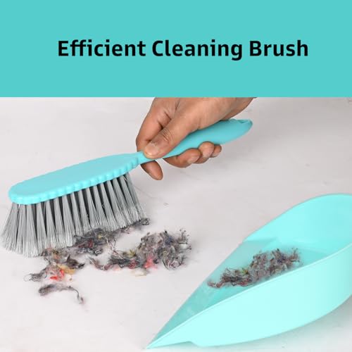 Image of Zureni Dustpan & Brush with Grip Handle Dusting Tray Multipurpose Cleaning Set Dust Collection Pan for Home Kitchen Office Household (Pack of 1, Aqua Green)