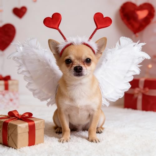 Disfraz de San Valentín para Perro con Alas de Ángel Blanca y Diadema de Corazón miniatura 3