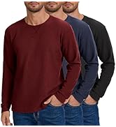 DEHORU 3 Pack Mens Waffle Shirts Long Sleeve Shirt Regular Fit Casual T-Shirt Crewneck Lightweigh...