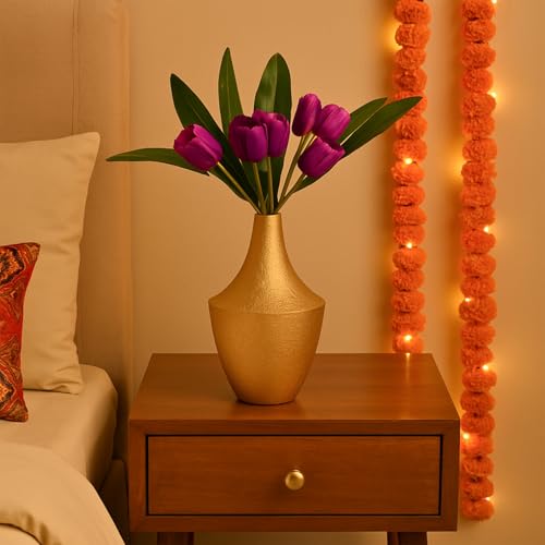 Image of Market99 Metal Flower Vase |Golden Surahi Shaped Decorative Holder with Crackle Pattern & Matte Texture |Ideal for Home Dcor, Centerpiece, Tabletop, Shelf & Gifting |Adds Grace to Any Setup Instantly