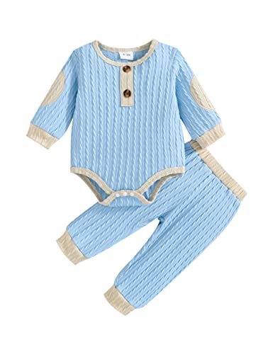 Image of ZMBKDKHJK Newborn Baby Boy Clothes Long Sleeve Bodysuit Romper Solid Pants Infant Fall Winter Outfits
