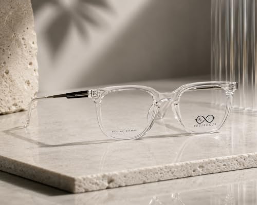 Image of Soft Square Optical Eyeglass Frame for Men & Women, Front with Metal Temples, Clear Demo Lenses, Lightweight Mixed Material Frame, Ribbed Temple Design for Prescription Lens Replacement