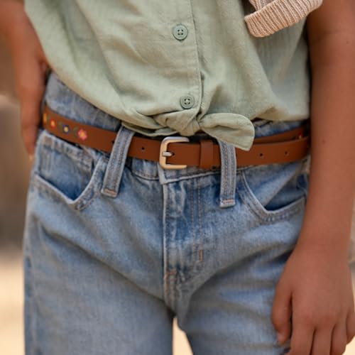 Girls' Embroidered Leather Belt – Boho Floral Pattern– Colorful Fashion Belt for Kids All Ages (4-14 y)2