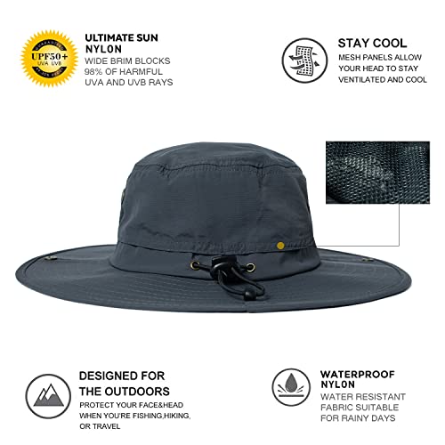 Comhats Herren Sonnenhut UV-Schutz Outdoor Fischerhut Bucket Safari Faltbarer Wanderhut Unisex Sommer Buschhut Hiking Breiter Boonie Gartenhut Wasserdicht Dunkelgrau M/L