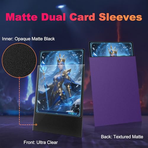 Image of 200 Pack Card Sleeves, Matte Dual Trading Card Sleeves with Opaque Back & Smooth Shuffle, Tear Resistant Card Protectors for MTG, TCG and Game Cards (Metallic Purple)
