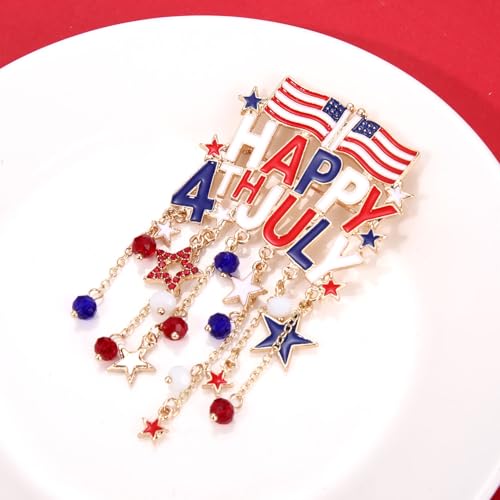 Image of 4th of July Brooches for Women American Flag Brooch Pins Red White and Blue USA Star Patriotic Brooches Independence Memorial Day 4th of July Outfits Accessories Jewelry Gifts