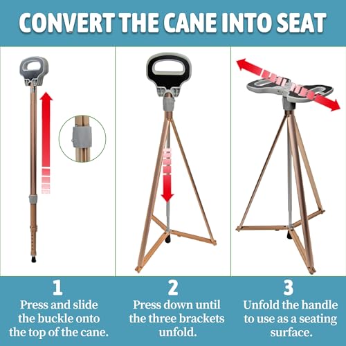 Image of ALEVMOOM Walking Cane with Seat Folding Lightweight, 2-in-1 Cane Stool for Adults, Aluminum Walking Stick with Seat, Stick Chair Portable Stool for Senior
