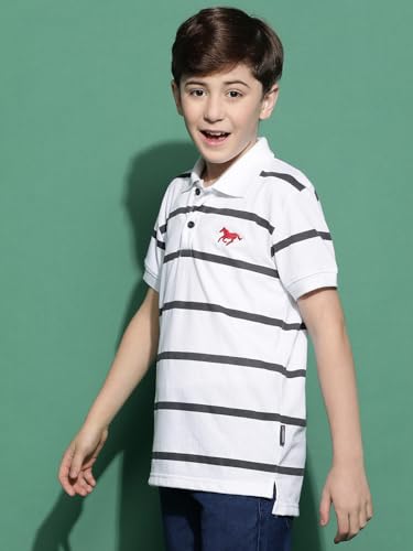 Image of Li'l Tomatoes Boys Cotton Pique Polo T-Shirt | Striped Half Sleeve Casual Summer Wear | Soft & Breathable | 9-16 Years