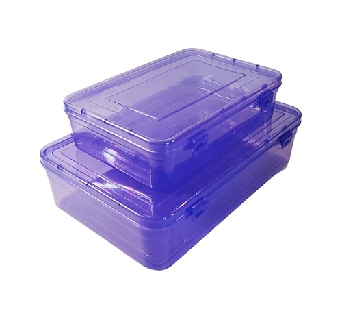 Image of Feliz Purple Coloured Plastic Large Storage Box Size 11.5x7.5x2.75 inches and Size 8.5x5.5x2.25 inches (1+1) Set of 2