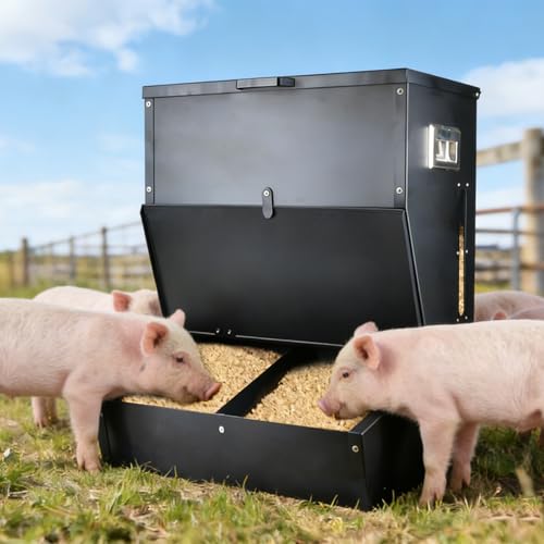 Hog Feeder, 2 Door Heavy Duty Galvanized Steel Pig Feeder, Multipurpose Livestock Trough - 3.2 Bushels Capacity, Outdoor Pig Feeders with Visible Feed for Feeding up to 7 Hogs (2 Door)