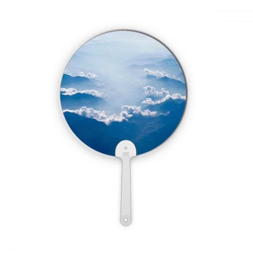 Éventail Art Déco bleu blanc en plastique rond pour une élégance portable au quotidien