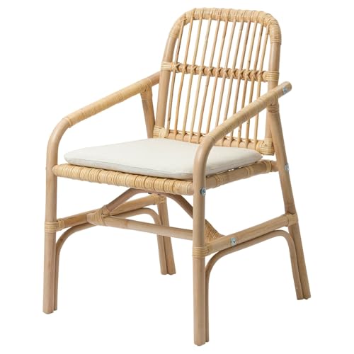 Hand-Woven Rattan Armchair with Washable Cushion