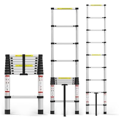 Aluminum Telescopic Ladder 2.6m/8.5FT Telescoping Ladder Made of Druable Aluminum, Folding Ladder with Max Capacity 330 Pounds and Non-Slip Feet Portable Extendable Ladder with EN131 for Home