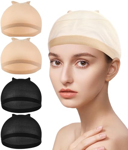 4 Pack Wig Caps - Nylon Stocking Caps in Nude & Black | Secure Fit, Breathable | Bald Cap Alternative