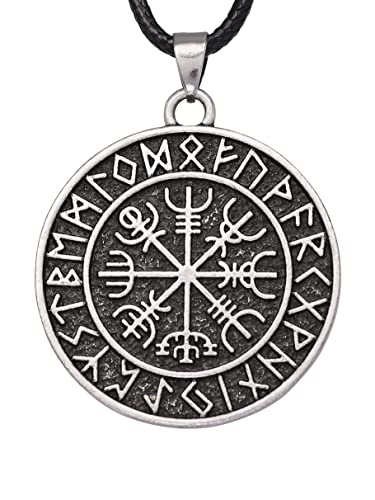 HAQUIL Viking Necklace, Runic Compass Vegvisir Pendant, Norse Jewelry Gift for Men