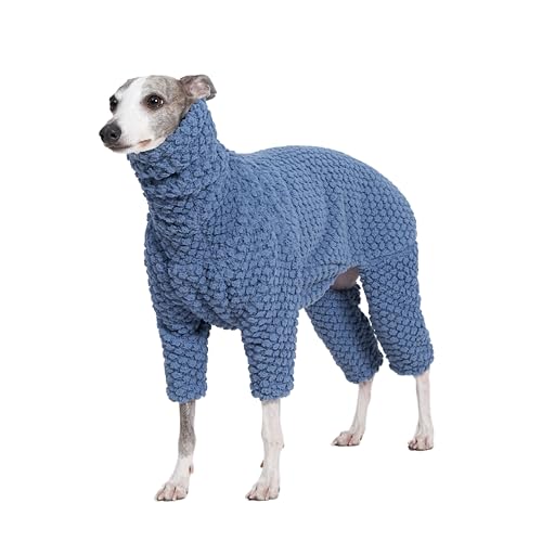 ESCCBOO Fluffy Soft Fleece Jumper Pyjamas for Italian Greyhound Whippet Dogs, Turtleneck Warm Fleece Dog Onesie, Coat, Jammies, Jumpsuit, Romper (Blue, Small)