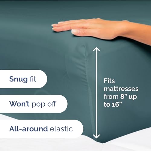 Image of Full Size 4 Piece Sheet Set - Ultra Soft & Cooling Bed Sheets - Deep Teal | Fits 8 Inch to 16 inch Mattress, Wrinkle Free & Fade Resistant with Deep Pockets, Breathable, Comfy Hotel Luxury Bedding