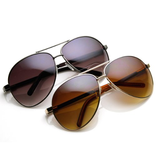 zeroUV Designer Inspired Large Metal Aviator Sunglasses (2-Pack)