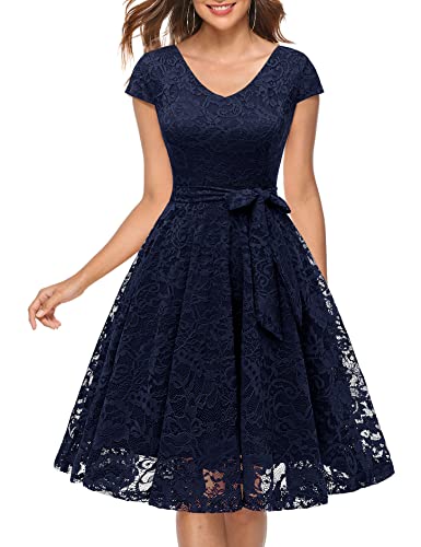 MuaDress Damen Cocktailkleid: Elegantes Abendkleid mit V-Ausschnitt und floralem Design