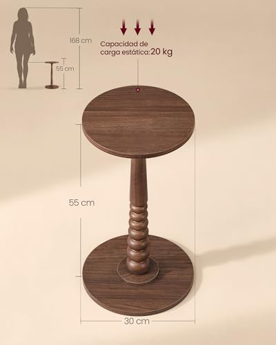 Miniatura 3 de Vasagle Mariel Colección Mesa Auxiliar Redonda, Mesa Para Bebidas, Para Espacios Pequeños, Patas De Madera, Estilo Rústico, Para Salón Y Dormitorio, Marrón Castaño Let293kx01