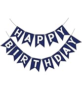 PatiCool Navy Blue Happy Birthday Banner,Blue Happy Birthday Sign Bunting Banner,Happy Birthday G...