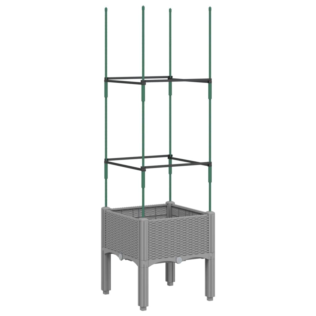 Macetero con enrejado, gris claro, 40 x 40 x 142,5 cm, plástico PP, maceta elevada para plantas trepadoras, jardín y terraza, aspecto de ratán, resistente y resistente a los golpes