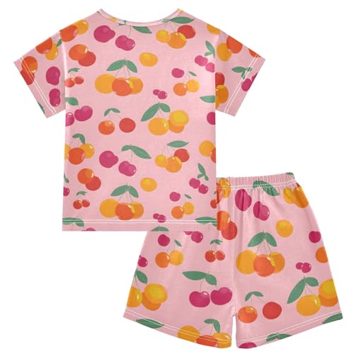 Pajama Sets Cute Cherry Pattern Short Sleeve Summer Sleepwear 2 Piece Pjs,10Y2