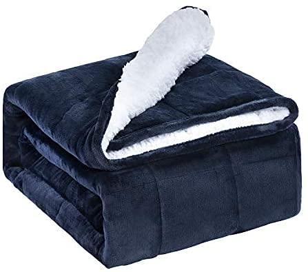 Sherpa Weighted Blanket King Size For Adults (Navy/White, 88X104” 15Lbs) - Duel Sided - Super Soft Fleece Material & Cozy Plush Sherpa Fabric On Other Side – Couples Blanket For California King Beds #TOP4