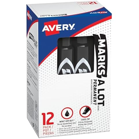 Marks-a-lot Avery Permanent Marker, Regular Chisel Tip, Black (07888), 12 markers Cover