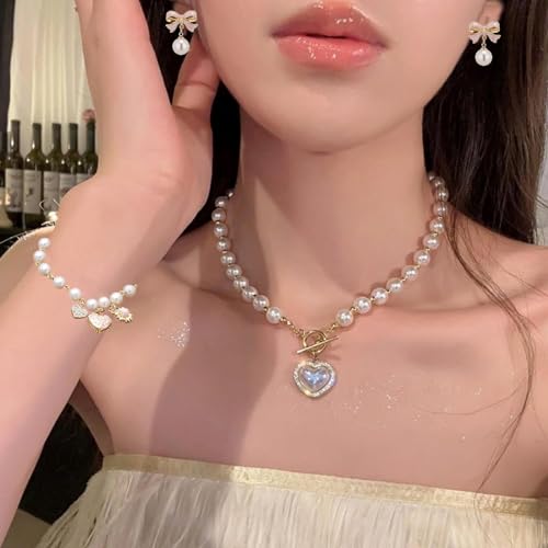 Pearl Coquette Jewelry Set - Bow Earrings, Pink Hair Bows, Choker Necklace - Trendy Accessories, Valentine's Gift for Women2