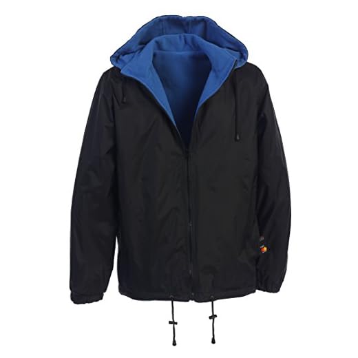 Gioberti Men's Reversible Rain Jacket with Polar Fleece Lining, Black/Blue, L