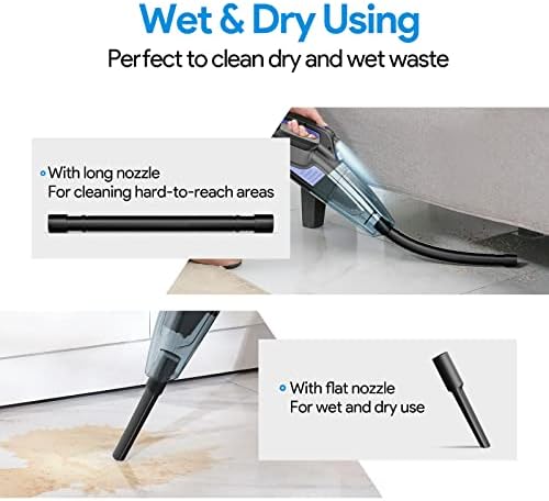 ALACRIS Handheld Vacuum Cleaner, 16000PA Strong Suction Cordless Vacuum Hoover Rechargeable, Up to 40min Runtime Handheld Hoover for Wet & Dry Cleaning, for Home, Pet, Car and Office