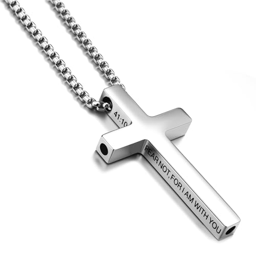 Cross Breathing Necklace for Women Men Quit Stop Smoking Stainless Steel Inspirational Bible Verse Anxiety Relief Mindfulness Jewelry for Stress Relief Christian Meditation Gift