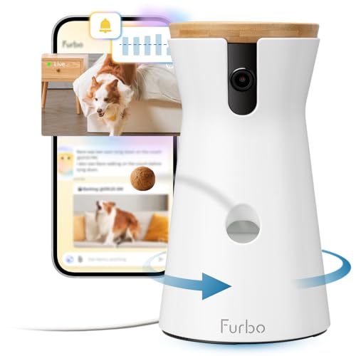 Furbo 360° Dog Camera [Subscription Required] Unlock w/Paid Plan: Home Security & Dog Safety Alerts, Rotating Pet Treat Toss, 2-Way Speaker (Low Risk, 3mo Min. Cancel Anytime)