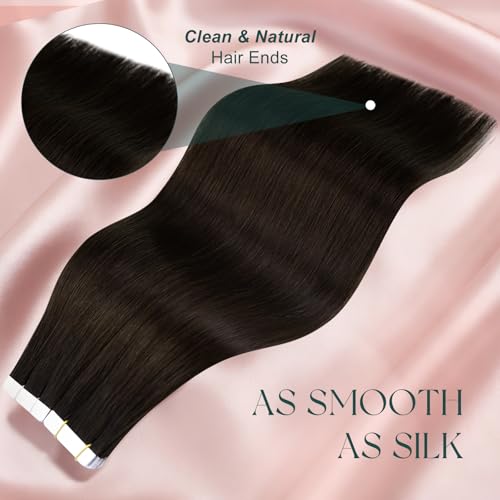 Image of Easyouth 24 Inch Tape in Hair Extensions Human Hair Brown Tape ins Human Hair Extensions Dark Brown 20pcs Tape in Extension Human Hair Add Hair Length 50g Long Straight Hair