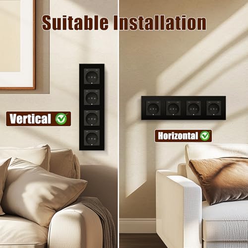 BSEED Steckdose mit USB C(5 V 2.1A),Unterputz Steckdose (Typ C und Typ C),16A 250V 4 Fach Wandsteckdose,2*USB C Einbausteckdose Geeignet f&uuml;r Phone,Pad-299mm*86mm,Schwarz