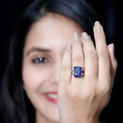 Lab Grown Blue Sapphire 10X14mm Emerald Cut Engagement Ring, AAAA Quality, Certified Sapphire Ring - With Jewelry Box4