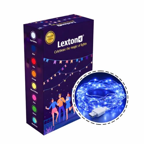 Image of Lexton 10 Meter LED Copper String Light | USB Powered Fairy Lights | Decorative Lights for Diwali, Festival, Home, Balcony & Outdoor Decoration (Blue, Pack of 1)