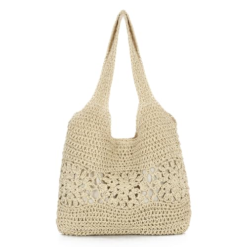 EVEOUT Stroh Schultertaschen für Damen Sommer Strohtasche Strand Gewebte...