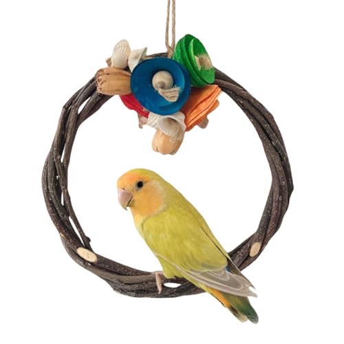 Bird Wooden Swing Toy, Parrot Round Swing with Chew Toys Parrot Chewing Wood Toys for Lovebird Budgie Conure Parakeet Bird Cage Toys Parrot Swing Parrot Grinding Toy Pet Bird Rack Random Color